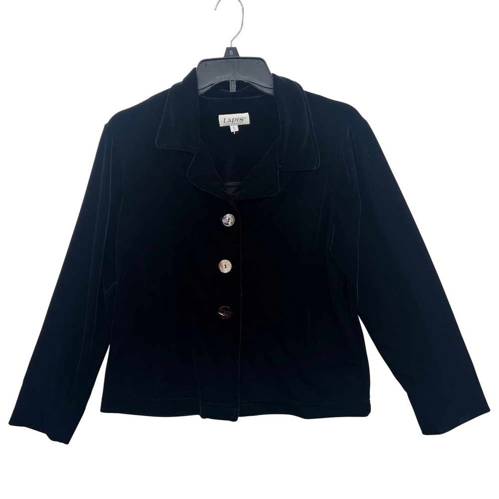 Vintage Lapis Womens Black Velvet Blazer Jacket Size S Button Front Made‎ USA